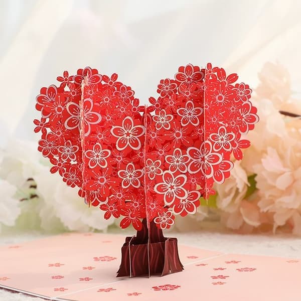 3D Pop-up Valentinsdag Lykønskningskort Valentinsdagstræ