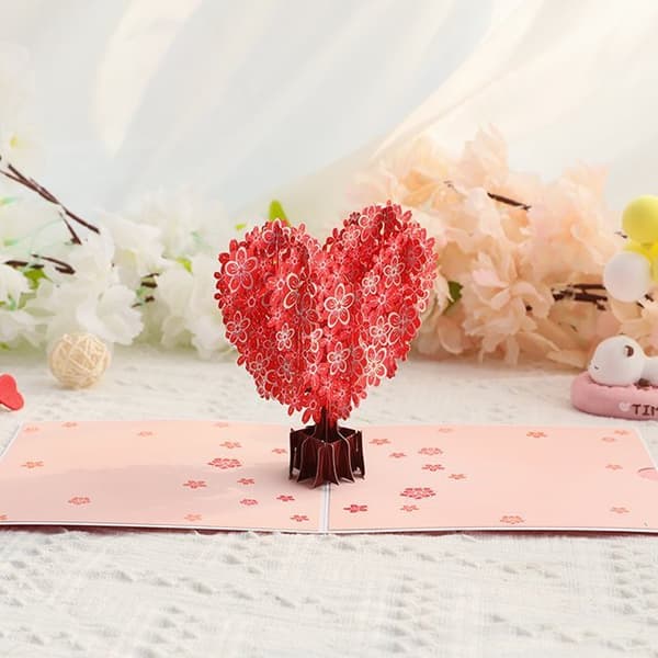 3D Pop-up Valentinsdag Lykønskningskort Valentinsdagstræ