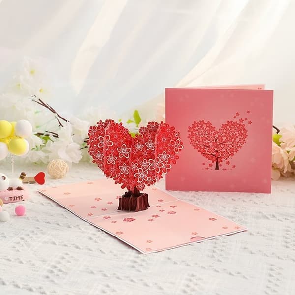 3D Pop-up Valentinsdag Lykønskningskort Valentinsdagstræ