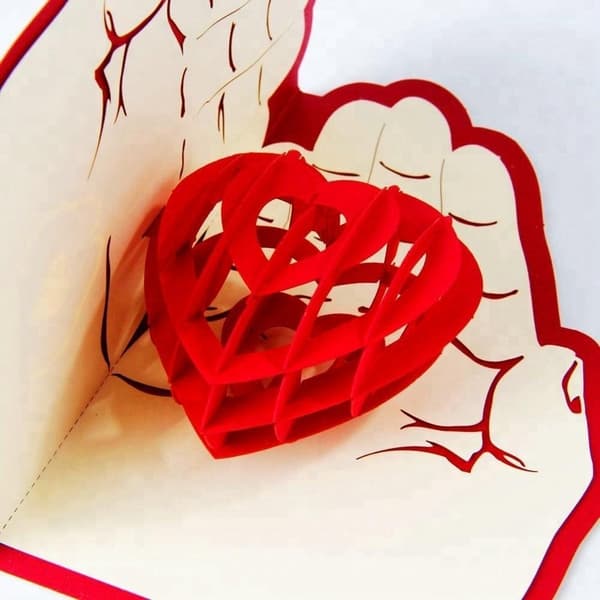 3D Pop-up Alla hjärtans dag-hälsningskort med hjärta på handen