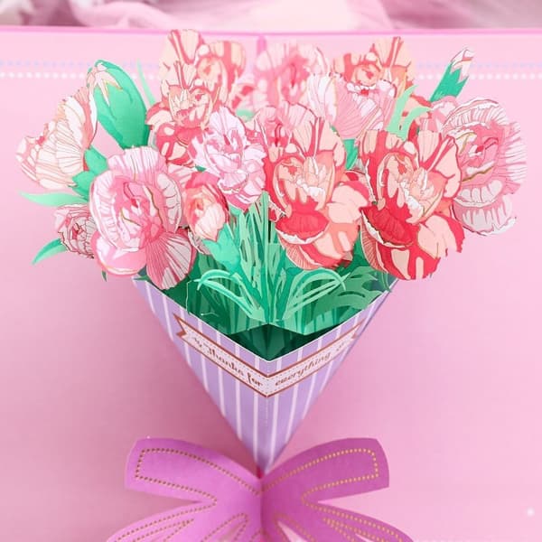 Hälsningskort 3D Pop-up Blommor Vackra Nejlikor 2