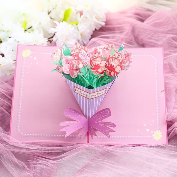 Hälsningskort 3D Pop-up Blommor Vackra Nejlikor 2