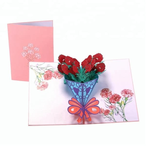 Hälsningskort 3D Pop-up Blommor Vackra Nejlikor 3