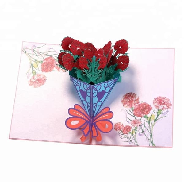 Hälsningskort 3D Pop-up Blommor Vackra Nejlikor 3