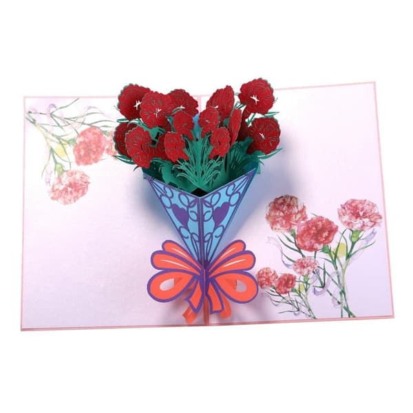Hälsningskort 3D Pop-up Blommor Vackra Nejlikor 3