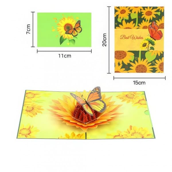3D Pop-up Blommor Hälsningskort - Solros Wishes