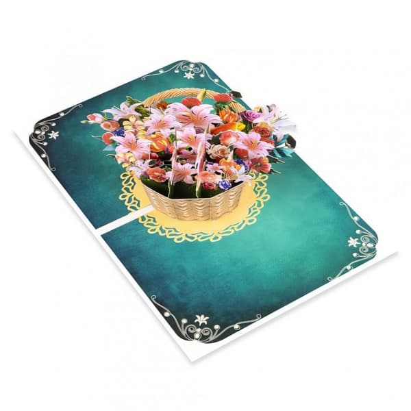 3D Pop-up Blommor Hälsningskort - Pastellfärgad Korg