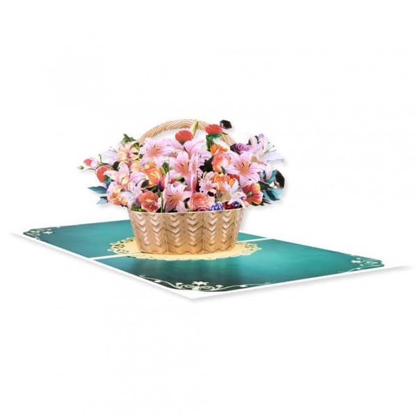 3D Pop-up Blommor Hälsningskort - Pastellfärgad Korg