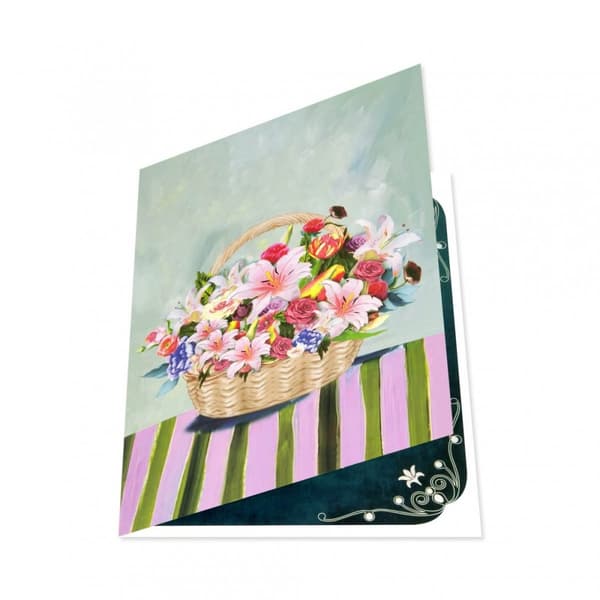 3D Pop-up Blommor Hälsningskort - Pastellfärgad Korg