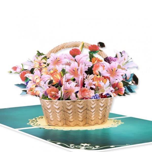 3D Pop-up Blommor Hälsningskort - Pastellfärgad Korg