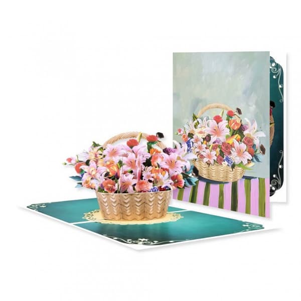 3D Pop-up Blommor Hälsningskort - Pastellfärgad Korg