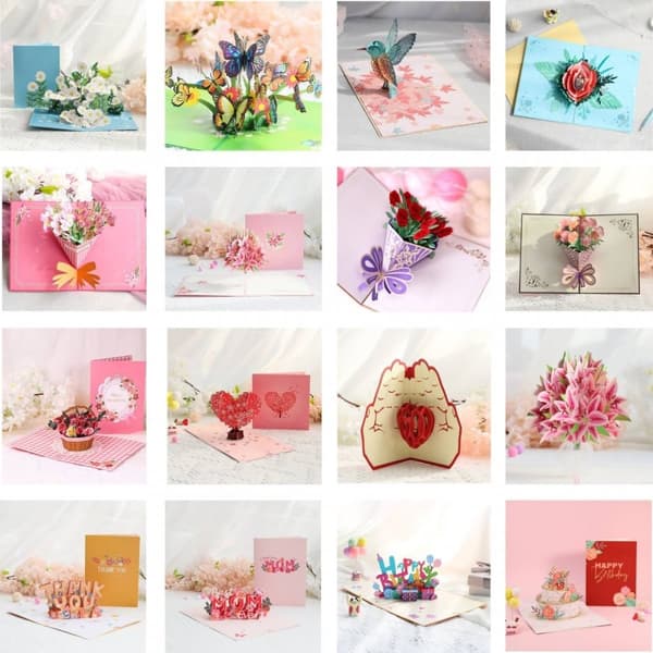 3D Pop-up Blommor Hälsningskort - Sommarkorg