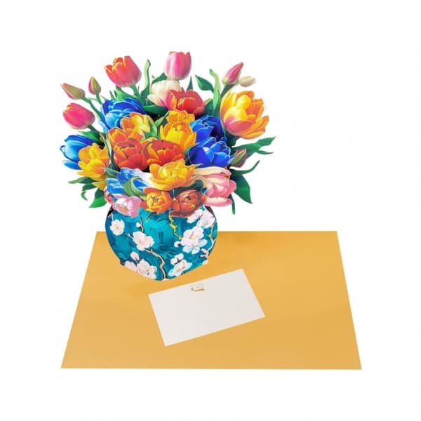 3D Pop-up Blommor Gratulationskort - Färgglada Tulpaner