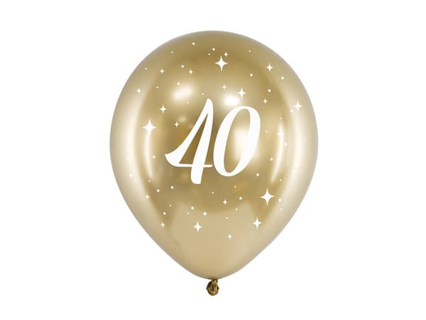 Glansiga ballonger 30 cm, 40, guld (1 förpackning / 6 st.)