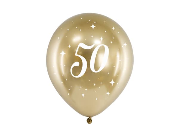 Glansiga ballonger 30 cm, 50, guld (1 förpackning / 6 st.)