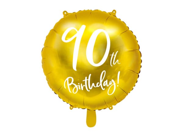 90-års fødselsdagsfolieballon, guld, 45 cm