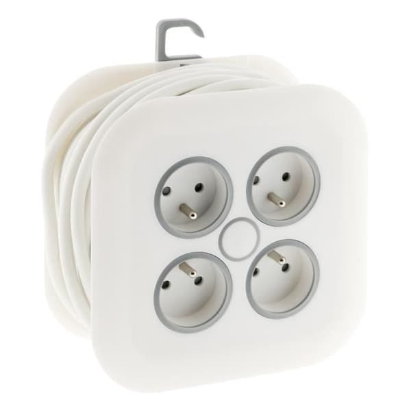 Inomhus rullvagn - ZENITECH - 7m - 4 uttag 2P+T 16A - Extraplat kontakt - Vit