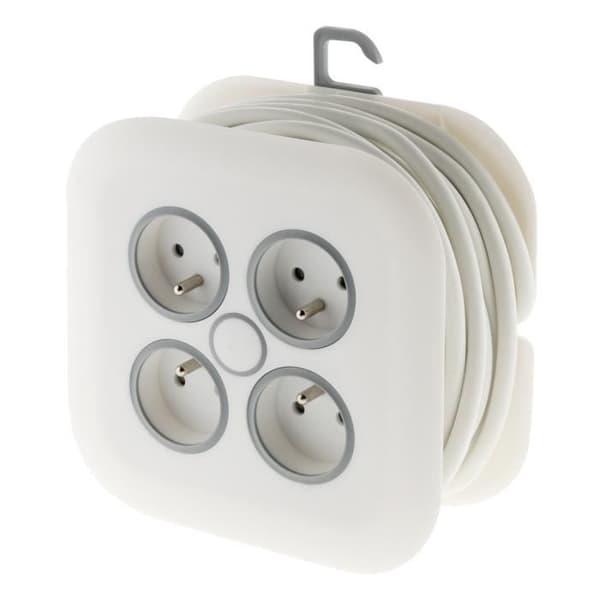 Inomhus rullvagn - ZENITECH - 7m - 4 uttag 2P+T 16A - Extraplat kontakt - Vit