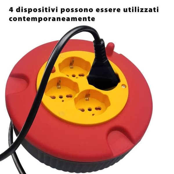 Hushållskabelupprullare - VELAMP - 4 uttag - H05VV-F3G1.0MM2 kabel - 5M - CE