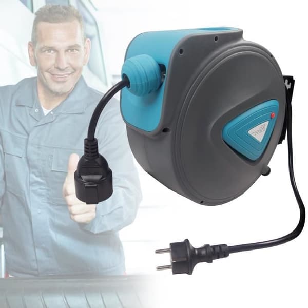 Automatisk kabelrulle 20m - XMTECH - Plastlåda - Snurrande kabel 180°