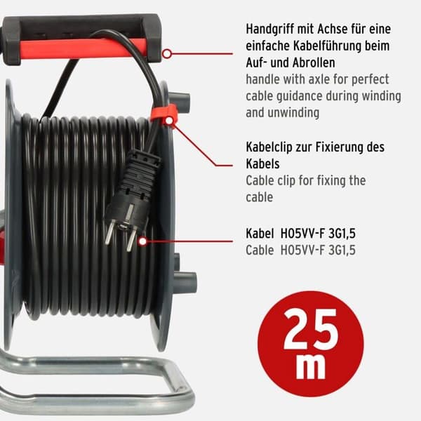 Brennenstuhl rulle - 1218050500 - Garant V2 Kabelupprullare Svart 25 m Tillverkad i Tyskland inomhusbruk