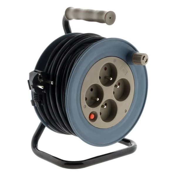 3G elektrisk rulle 15m + 4 T-uttag - taupe