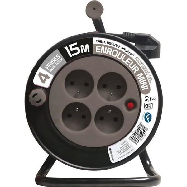 3G elektrisk rulle 15m + 4 T-uttag - taupe