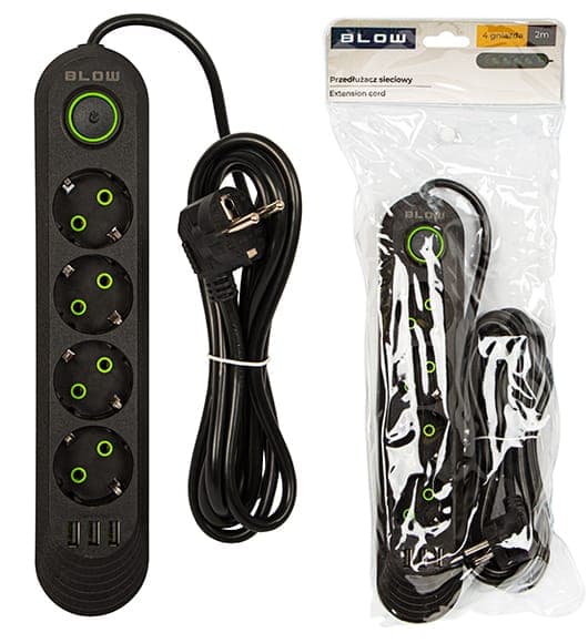 Blow PS-420 forlængerledning til strømforsyning 4x 230V 3x USB 2m
