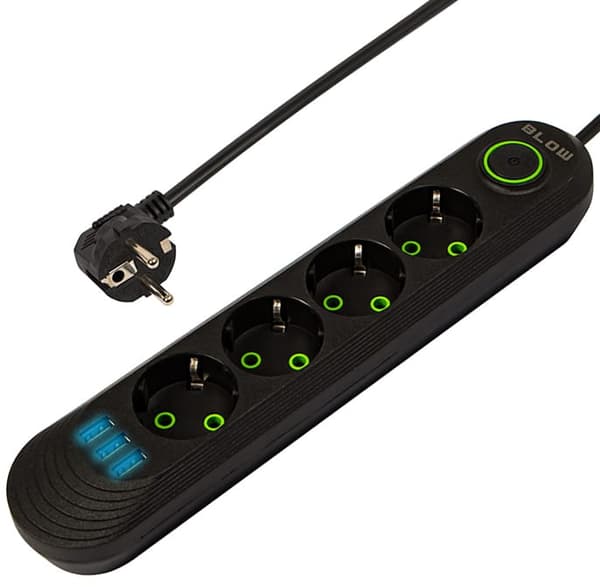 Blow PS-420 forlængerledning til strømforsyning 4x 230V 3x USB 2m