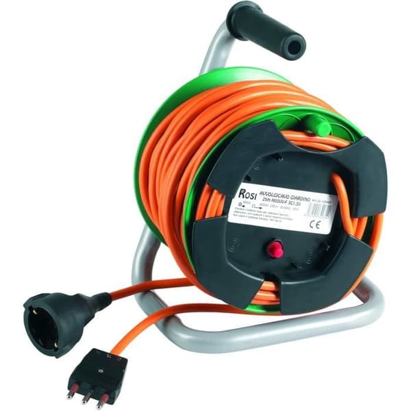 Trädgårdsrulle - Ej specificerad - 25 m - Orange kabel - 2 uttag - Inbyggd skydd