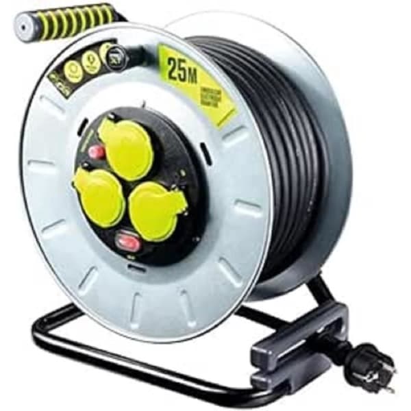 Elutdragare - Masterplug - 25m - 3 uttag IP44 - Galvaniserad metall - Termisk avstängning