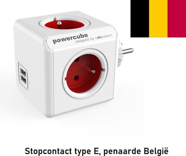 Allocacoc PowerCube Original USB Typ E strömförlängning 4 AC-uttag Inomhus Röd