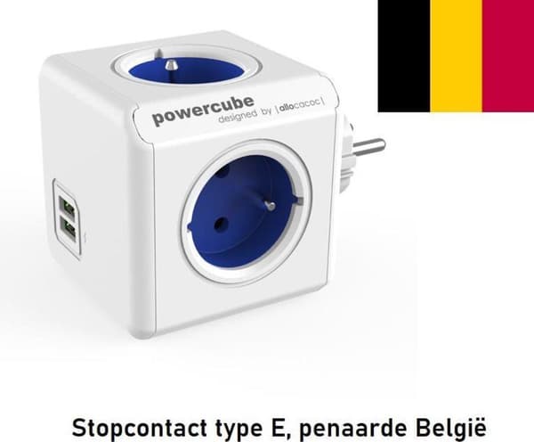 Allocacoc PowerCube Original USB (E) strømforlænger 4 AC-udtag Blå, Hvid