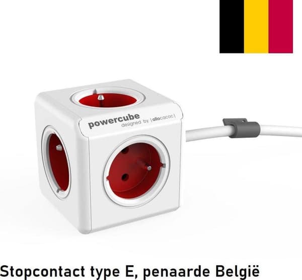 Allocacoc PowerCube strømforlænger 1,5 m 5 AC-udtag Indendørs Rød, Hvid