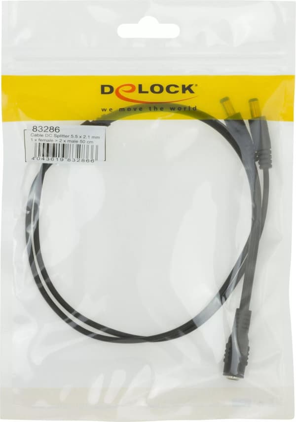 DeLOCK virtajakaja, 24V DC na - kaksi 24V DC uros, 0,5m, musta