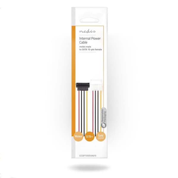Nedis Intern Strømkabel | Molex Han | SATA 15-Pin Hun | Gull belagt | 0.15 m | Rund | PVC | Flerfarget | Konvolutt