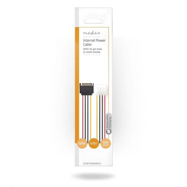 Nedis Sisäinen Virtakaapeli | SATA 15-Pin uros | Molex naaras | Kullattu | 0.15 m | Pyöreä | PVC | Monivärinen | Kirjekuori
