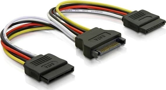 DELTACO Y-strömadapter för 15-pin SATA-ström, för 2 hårddiskar, 10 cm (SATA-15)
