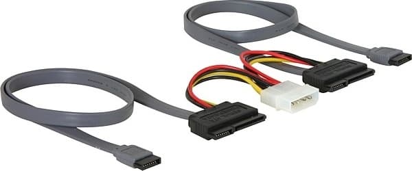 DeLOCK SATA-kabel for 2xSATA-harddisker + Molex 4-pinners strømkontakt, 50 cm (84239)