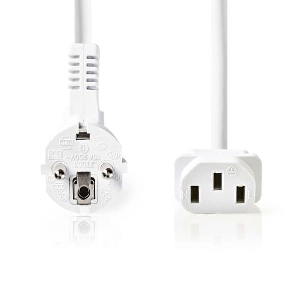 Nedis Strømkabel | Jordet kontakt han | IEC-320-C13 | Vinklet | Rett | Nikkel belagt | 10.0 m | Rund | PVC | Hvit | Boks