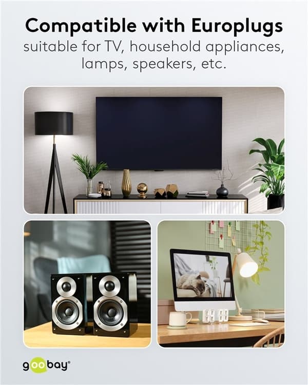 Goobay Skjøteledning Europlug, 5 m, hvit Europlug (type C, CEE 7/16) &gt; Europeisk stikkontakt