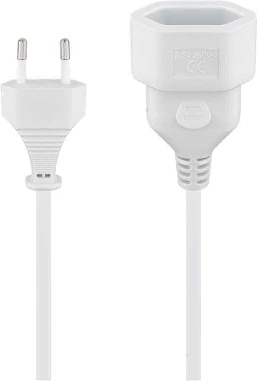 Goobay Skjøteledning Europlug, 5 m, hvit Europlug (type C, CEE 7/16) &gt; Europeisk stikkontakt