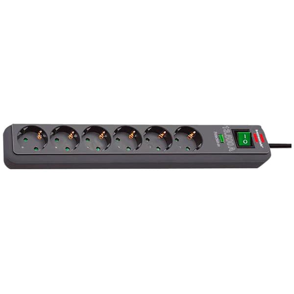 Brennenstuhl Eco Line 6 Fold Surge Protection+shitch 1.5 M Musta