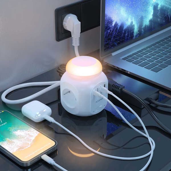 Aisens Multifunktion Firkantet Power Strip Outlets 4 Transparent