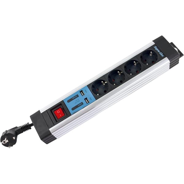 Rev Strømskinne Multiple Socket Outlet 4 Fold + Ks Usb Supra Line Switch Hvid,Sort