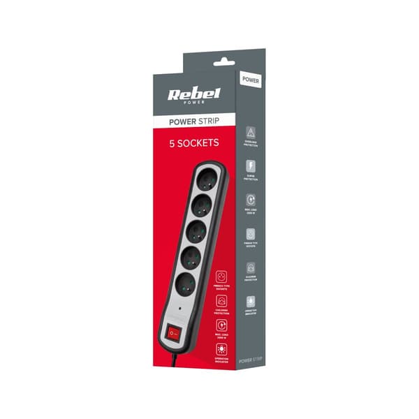 Rebel strømskinne 5 fatninger med kontakt (3m, 3x1,5mm)