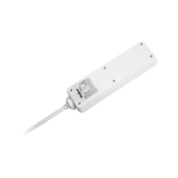 Rebel hvidt forlængerkabel med kontakt, 3 stikkontakter - 5m (1,5mm)