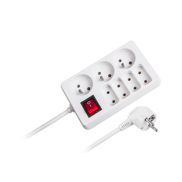 Rebel 7-socket strømforlængerkabel med kontakt, 3m (1,5mm)
