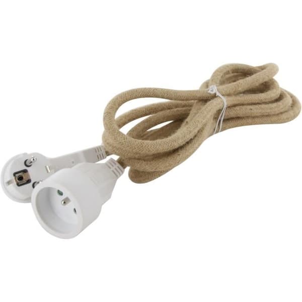Förlängning - CHACON - 66789 - Textil 3m 3x1,5m2 - LIN-kabel &amp; platt vit kontakt