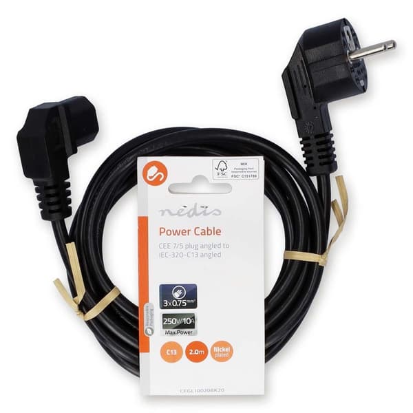 Nedis Strömkabel | Strömkontakt Hane | IEC-320-C13 | Vinklat | Vinklat | Nickelplaterad | 2.00 m | Rund | PVC | Svart | Label
